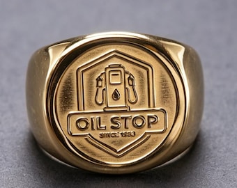 Vintage Route 66 Gas Station 14K Gold Ring Men’s Streetwear