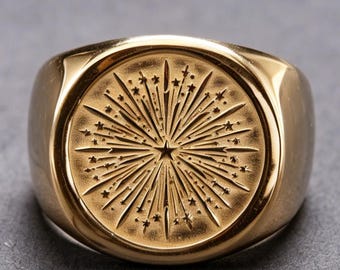 Anillo de oro de 18 quilates con diseño de fuegos artificiales del Día de la Independencia de Estados Unidos. Regalo ideal para combinar con otros artículos.