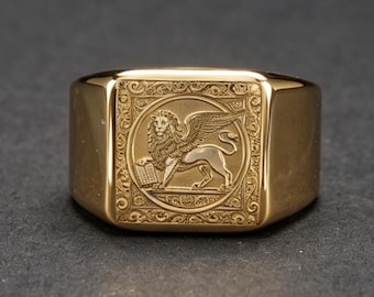 Venice San Marco Winged Lion 18K Gold Ring