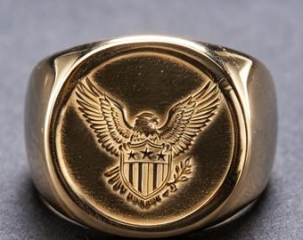 Anillo de oro de 10 quilates con diseño de águila calva americana, estilo vintage para motociclistas.