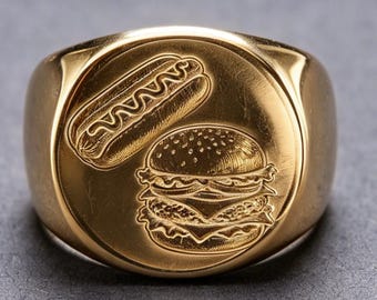 Anillo de oro esmaltado de 18 quilates con el tema del picnic de perritos calientes de FDR
