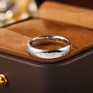 Anillo de plata 925 con escritura élfica, grabado "Calma y libertad", inspirado en Tolkien.