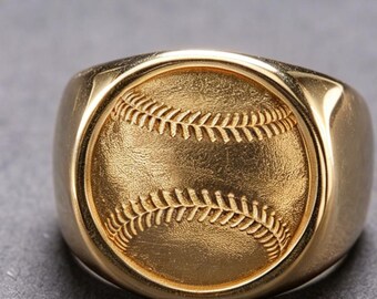 Anillo de béisbol de platino 950 - Regalo grabable de estilo americano para hombre