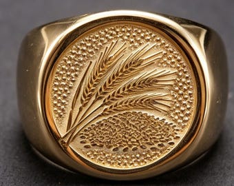 Anillo de oro de 18 quilates con espiga de trigo de granja americana: el recuerdo del trigo dorado del Principito.
