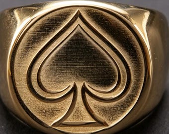 Anillo retro de oro de 14 quilates con diseño de palo de picas, joyería para parejas de estilo hip hop.