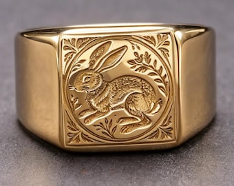 Anillo de liebre de oro de 10 quilates - Símbolo folclórico británico de El conejo de terciopelo