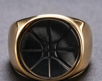 Anillo de baloncesto de oro de 14 quilates con textura esférica para hombre, ligero y lujoso, para uso diario.