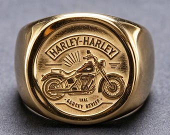 Harley-Davidson Vintage Motif 18K Gold Ring Biker Jewelry