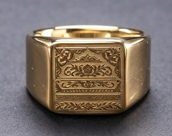 Anillo de oro de 10 quilates con grabado floral rústico, estilo vintage, para parejas.