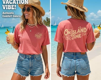 Maglietta per le vacanze, maglietta da spiaggia, colori comodi, outfit tropicale, abbigliamento da crociera, top coordinati per donne e ragazze, tempo sull'isola, maglietta grafica costiera