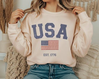 Felpa con bandiera USA Est 1776 Girocollo Abbigliamento patriottico Abbigliamento 4 luglio Merchandising concerti country Maglione estivo alla moda