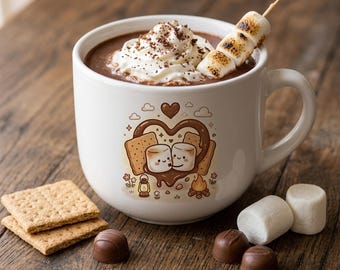 Tazza da caffè grande, tazza da cioccolata calda da 740 ml, tazza da latte in ceramica, accogliente decorazione da baita, regalo per amanti degli smores, tazza estetica da campeggio per lei
