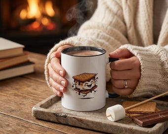 Tazza da caffè Happy Smore in ceramica, regalo umoristico da falò, regalo carino per amanti del campeggio, tazza da cioccolata calda per la natura selvaggia, decorazione per la baita, bicchieri.