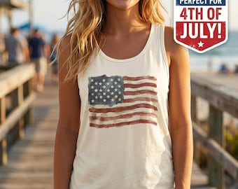 Linne med USA-flagga, plaggfärgade komfortfärger, patriotiska ärmlösa tröjor, 4 juli-kläder, countrykonsert, merchandise, röd vit blå, rund hals