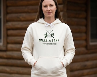Felpa Wake and Lake, idea regalo per la festa del papà, abbigliamento da capitano di barca, vestiti da casa al lago, felpa per papà nautico, maglione con cappuccio da wakeboard