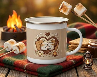 Tazza da campeggio smaltata Smore Love, tazza da campeggio retrò in metallo, attrezzatura da viaggio vintage, regalo per coppia avventurosa, escursionismo, picnic, bevande