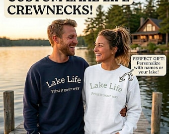 Felpa personalizzata per il lago, abbigliamento coordinato per le vacanze in famiglia, girocollo per ospiti della casa sul lago, regalo per addio al nubilato, girocollo personalizzato per barca.