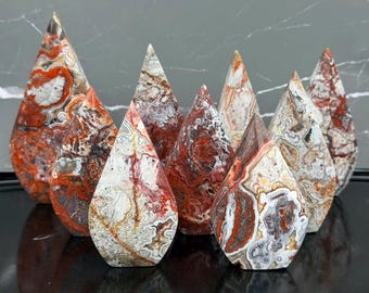 Hand Carved Mexican Crazy Lace Agate Freeform Flame, Unique Swirling Pattern  Figurine for Meditation