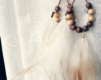 EARRINGS // wood, leather, feathers