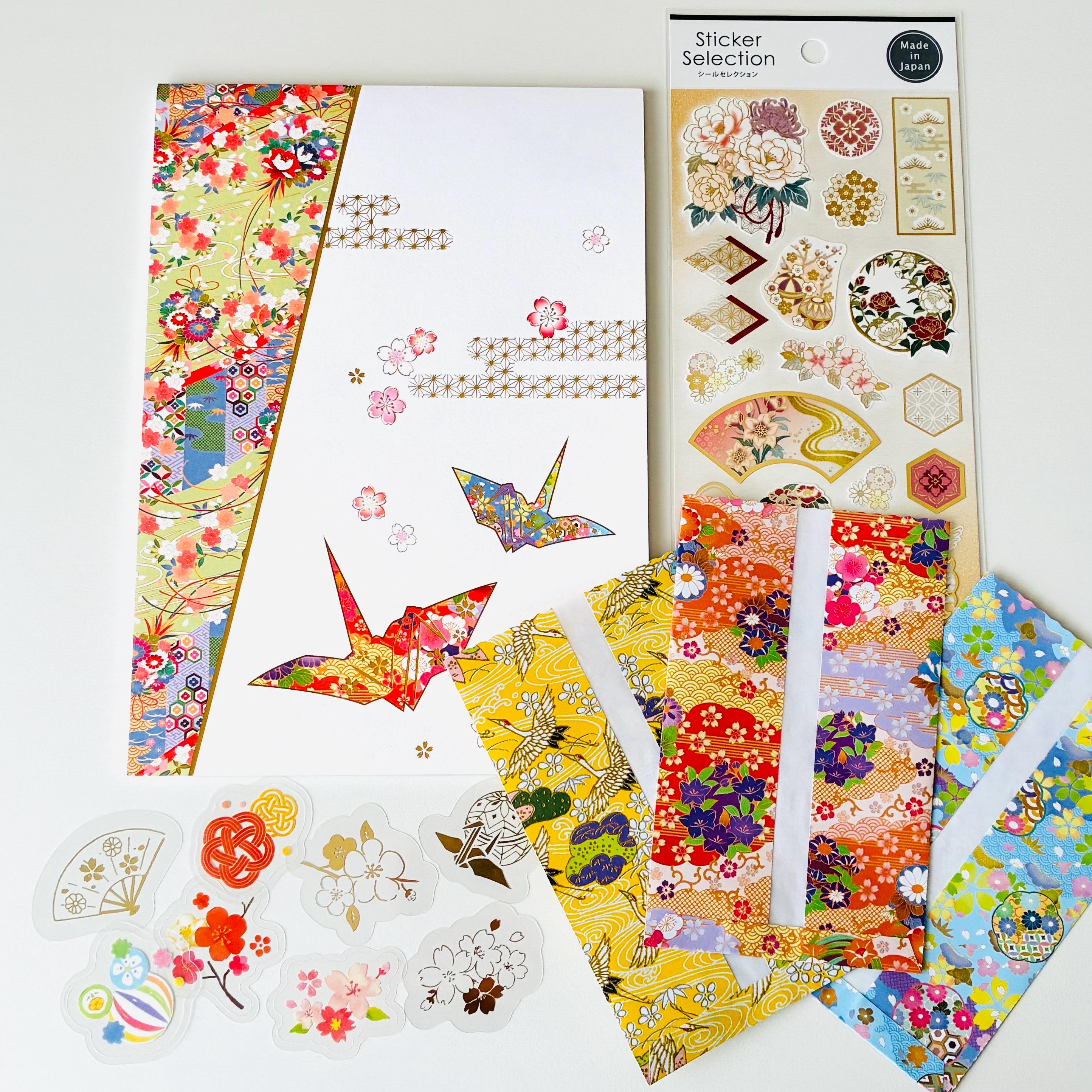 Japanese Stationery Set Origami Crane Sakura Writing Paper Stickers ...