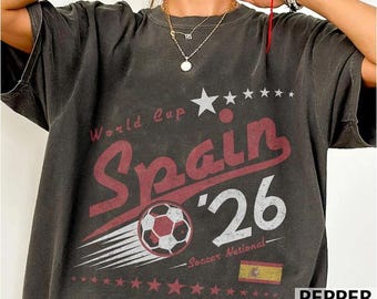 Retro Spanien Fussball Welt Komfort Farben Shirt, 90er Jahre Fussball Team Welt Grafik T-Shirt