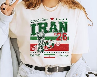 WM IRAN 2026 Fußballfan-T-Shirt, beunruhigtes iranisches Erb-Fußball-T-Shirt, iranische Nationalmannschaft stolz Geschenk, est. um 1920