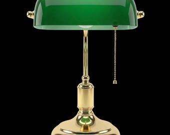 Banker's Desk Lamp | Classic Pull Chain Green Glass Desk Light | Vintage Home Office Study Lamp Australia