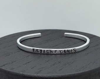 Rhythm and Blue Minimalist Aluminum Hand Stamped Bracelet