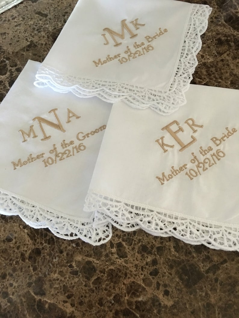 Mother of the Bride groom wedding handkerchief monogram