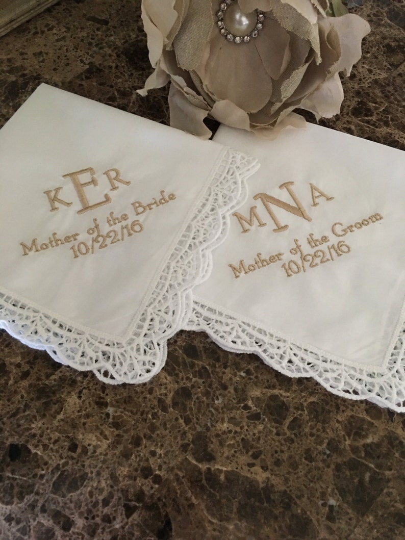 Mother of the Bride groom wedding handkerchief monogram