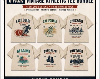 6 Pack Vintage Athletic Oversized Graphic Tees Washed Unisex Streetwear Bundle