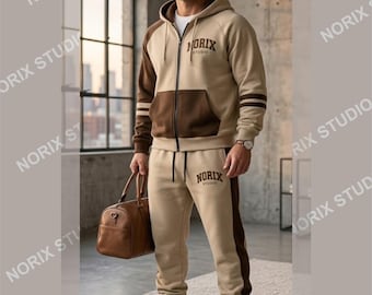 Men's Two Tone Oversized Tracksuit Set: Zip Up Hoodie & Joggers
