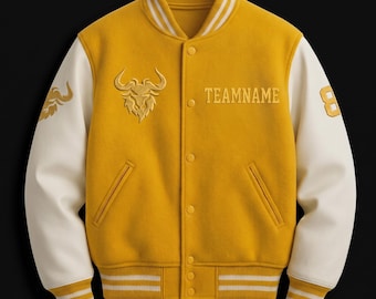 Custom Varsity Jacket Personalized Letterman Jacket Yellow Bomber College Team Name Coat Gift
