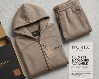 NORIX Studio Oversized Zip Up Hoodie Jogger Set Heavyweight Unisex Tracksuit Luxury Streetwear
