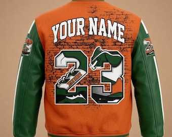 Custom Orange Green Varsity Jacket Personalized Name Number Letterman Baseball Bomber Coat Gift.