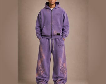 Luxury Oversized Zip Hoodie Purple Heavyweight Streetwear Hoodie Embroidered Y2K Baggy Fleece Jacket