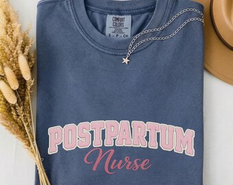Chenille Postpartum Nurse Tee, Varsity Postpartum RN Shirt, Postpartum Nurse Week Gift, Faux Embroidered MBU, Comfort Colors Postpartum