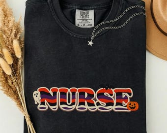 Halloween Nurse Shirt, Vintage Retro 70s Nurse Tee, Spooky Ghost Nurse Gift, Groovy Halloween RN Comfort Colors Spooky Season Shirt