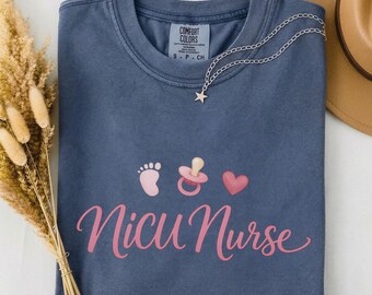 Cursive NICU Nurse Tee, NICU Nurse Gift Shirt, Watercolor Baby Motif Nicu RN, Nicu Nurse Week Gift, Comfort Colors Mother Baby Unit