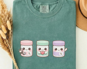 Kawaii Nurse Tee, Pastel Pill Bottle Nurse Shirt, Soft Feminine Nurse Week Gift, Cute RN Pastel Shirt, Comfort Colors Kawaii Gift