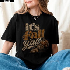 It's Fall Y'all Shirt, Retro Fall Tee, Vintage Pumpkin Fall Y'all Autumn Graphic Tee, Comfort Colors Faux Embroidered Fall Tee for Her