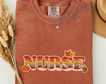 Thanksgiving Nurse Shirt, Vintage Retro 70s Nurse Tee, Fall Pumpkin Nurse Gift, Groovy Autumn Comfort Colors RN Thanksgiving Shirt