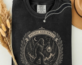 Bigfoot PNW Shirt, Pacific Northwest Sasquatch Cryptid Tee, Hometown Legend Regional State Pride Gift, Vintage Badge Comfort Colors Tee