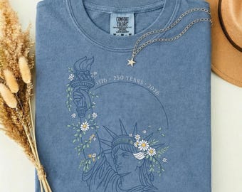 Minimalist Statue of Liberty Shirt, Line Art Tee, Neutral 1776-2026 Subtle 4th of July, USA 250th Anniversary, Semiquincentennial