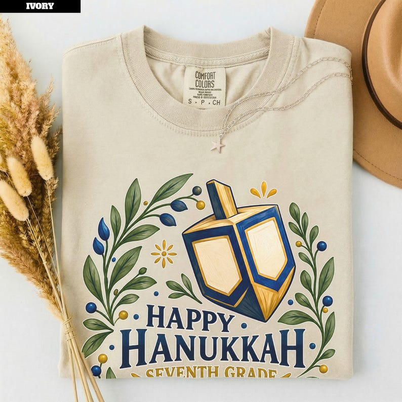 Seventh Grade Hanukkah Dreidel Comfort Colors© Shirt, Custom Festival ...