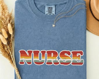 Vintage Nurse Shirt, Retro Earth Tone 70s Nurse Tee, Boho Nurse Week Gift, Terracotta Mustard Sage Comfort Colors RN Appreciation Shirt