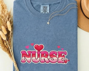 Valentine Nurse Shirt, Vintage Retro 70s Nurse Tee, Heart Nurse Valentine Gift, Groovy Pink Comfort Colors RN Valentines Day Shirt