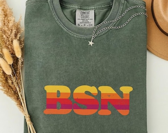 Vintage BSN Nurse Shirt, Retro 70s Groovy BSN Class of 2026 Tee, Nursing Graduation Gift, Rainbow Comfort Colors New Grad RN Shirt