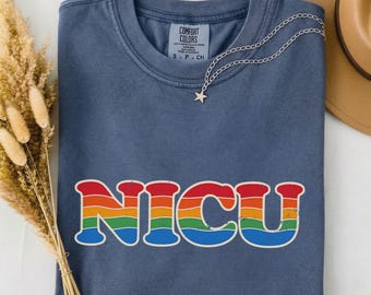 Vintage NICU Nurse Shirt, Retro 70s Groovy NICU Tee, Neonatal Nurse Week Gift, Rainbow Stripe Comfort Colors NICU Appreciation Shirt