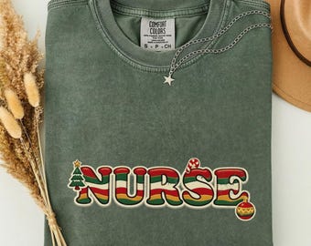 Christmas Nurse Shirt, Vintage Retro 70s Nurse Tee, Holiday Christmas Nurse Gift, Groovy Comfort Colors RN Christmas Tree Shirt